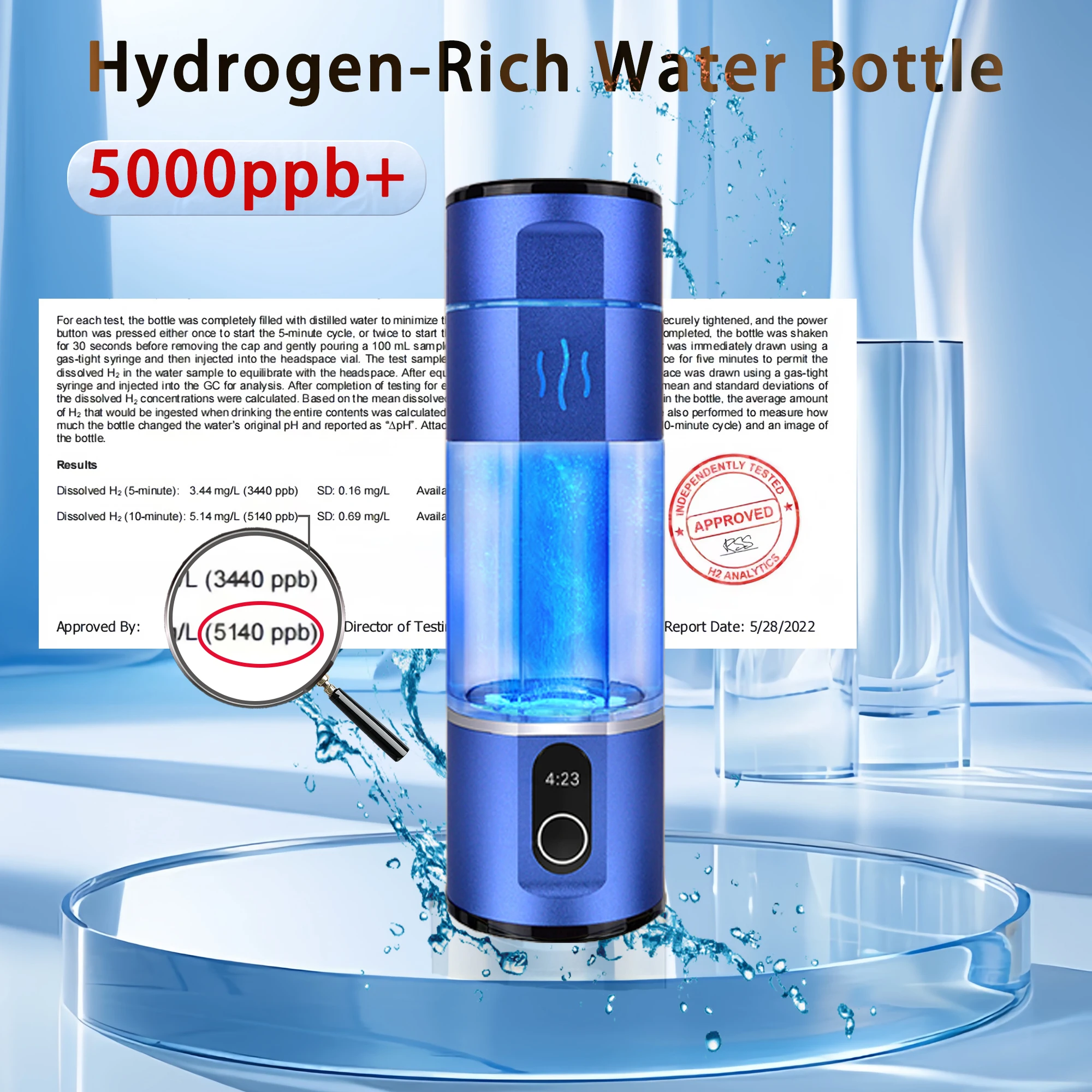 

Hydrogen Water Bottle, Portable Hydrogen Water Generator with Advanced PEM/SPE Hydrogen Concentration up to 5000ppb