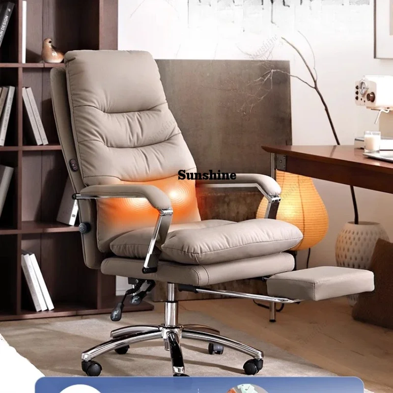 Comfortable Leather Office Chair Executive Designer Ergonomic Recliner Chair Computer Wheel Sedia Ufficio Home OfficeYY