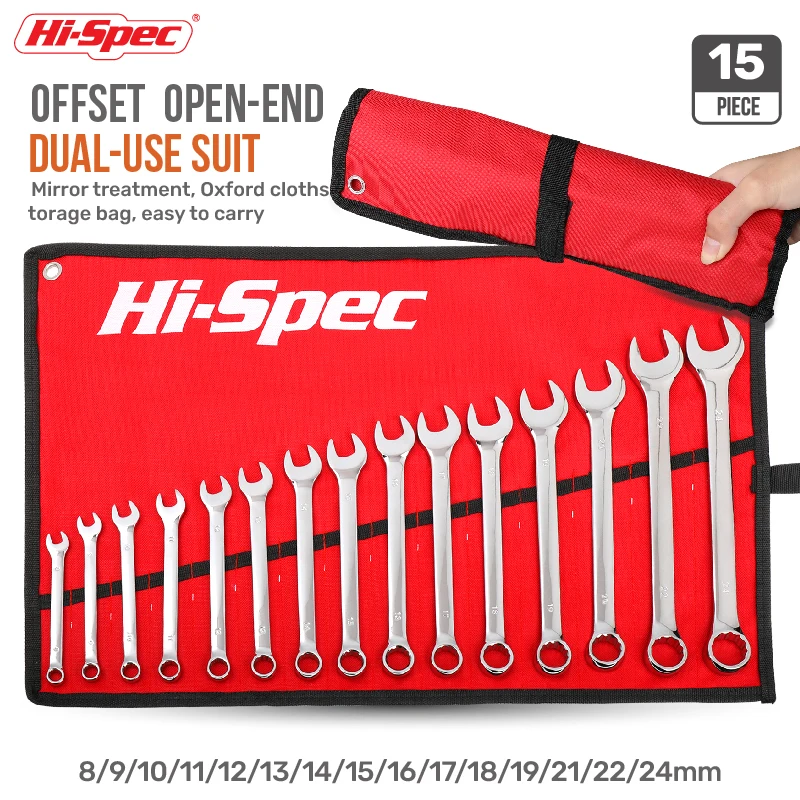 Hi-Spec Offset-Maulschlüssel-Set mit Doppelfunktion, CR-V Ring- und Maulschlüssel-Kombination, Handwerkzeug-Set für Heimreparaturen