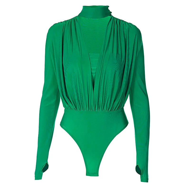 

Sexy Long Sve V-Ne-Piece Suit Women's Personali Top Street Sle mid Waist ort Pants Summer Faion Polyester