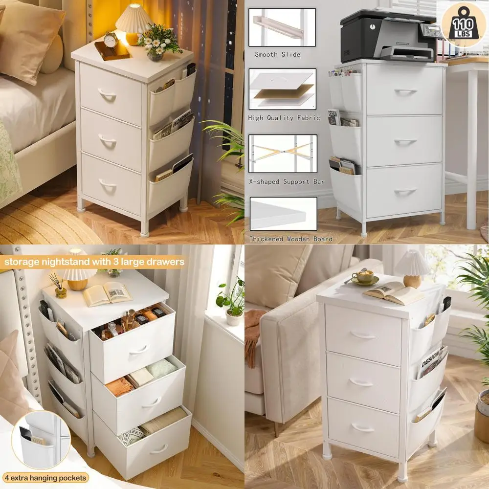 

durable wooden top nightstand with drawers for bedrooms, sturdy steel frame side table ideal for dorms