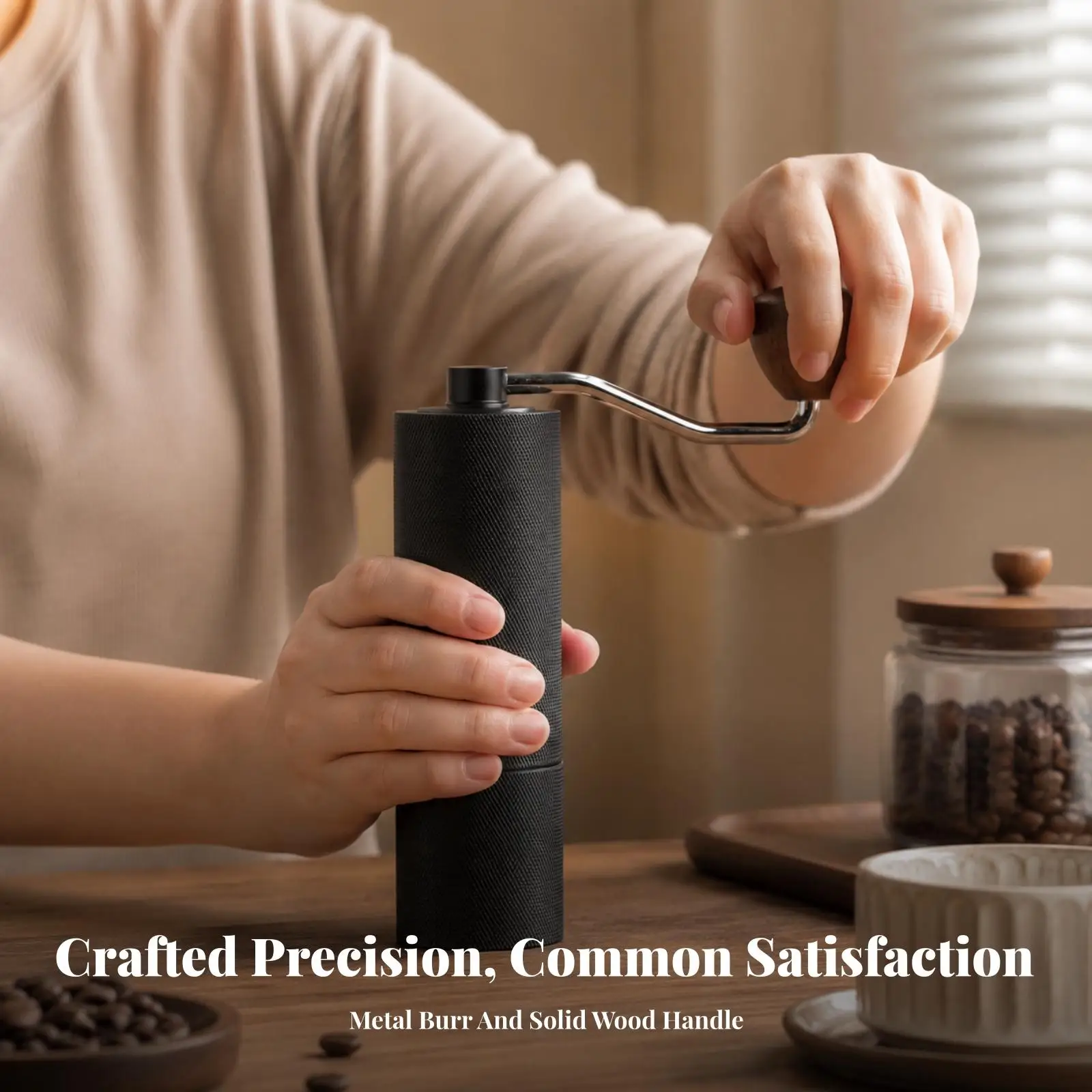 Portable Manual Coffee | Cylindrical Two-Section Body, Coffee with Wooden Knob, for Travel
