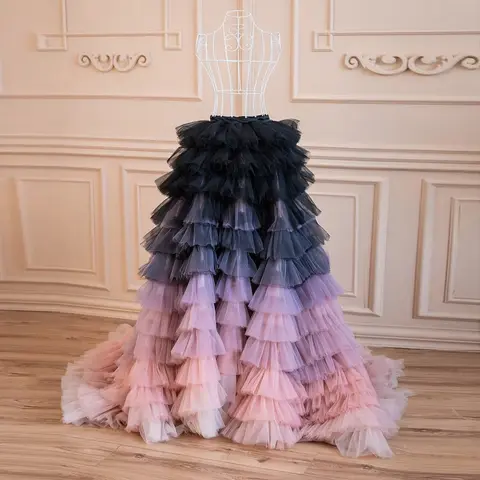 Chic Multi-colors Long Bridal Skirt Separates Ombre Tulle Skirt Couture Gown Tulle Tiered Wedding Photoshoot Skirt Custom Made