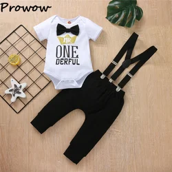 1 Year Birthday Boys Outfits Short Sleeve Bowtie Crown Romper and Suspender Pants Baby Boys Birthday Clothes Cake Smash Outfit