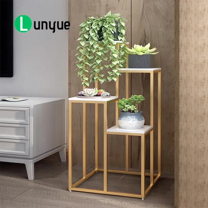 Nordic Simple Wrought Iron Multi Layer Floor To Ceiling Flower Stand Movable Plant Rack For Living Room Balcony Indoor Green