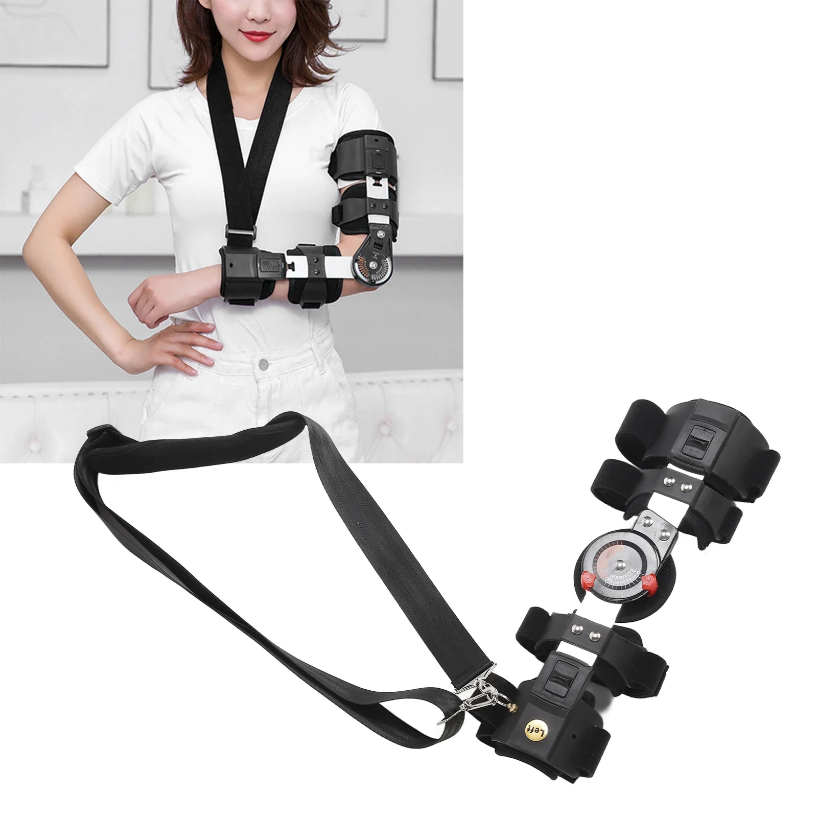 Hinged Elbow Brace with Strap Elbow Protector Sling Adjustable Aluminium Alloy Elbow Support Brace for Post Op Arm Injury