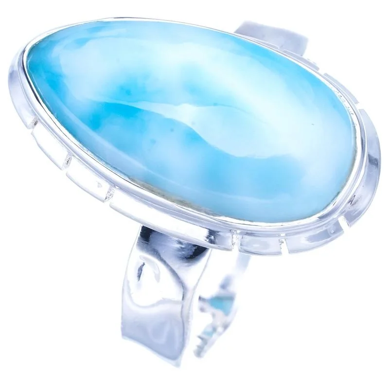 StarGems Natural Larimar  Handmade 925 Sterling Silver Ring 6 F0203