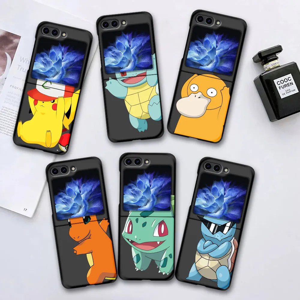 Pokemon gengar pikachu caso para samsung galaxy z flip6 flip5 preto capa de telefone celular z flip 5 6 casca dura zhlip5 zflip6 casos