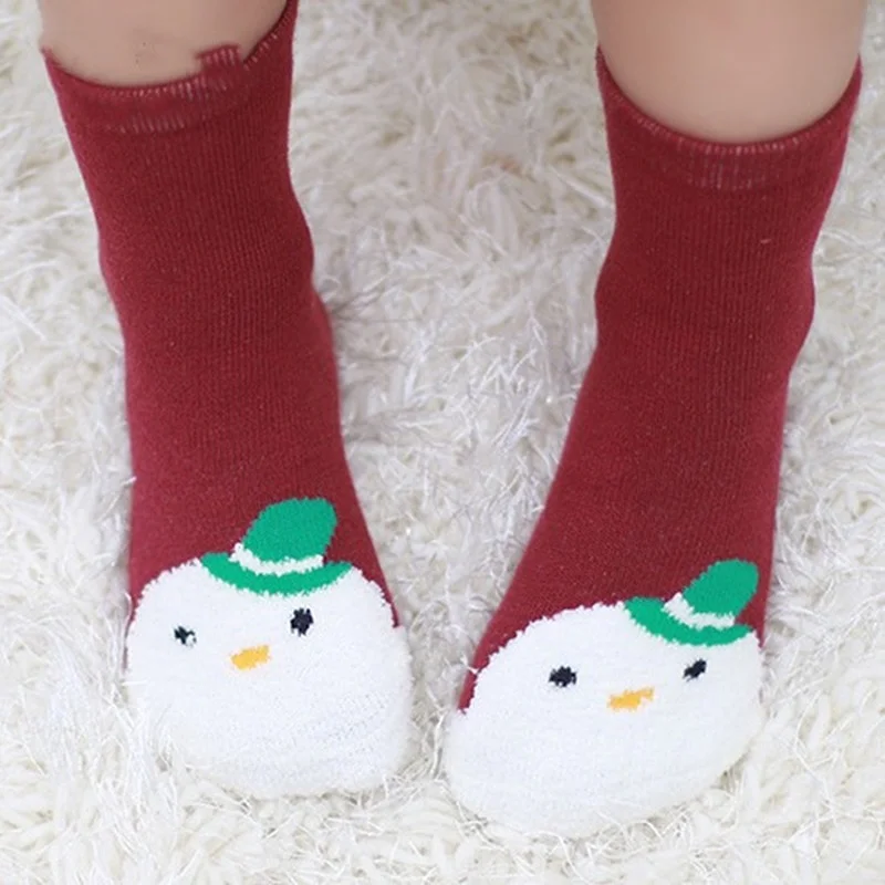 Kids Socks Coral Fleece Cotton Toddler Infant Baby Boys Girls Christmas Gift Xmas Winter Autumn Non-slip Socks for Kids 0-4T