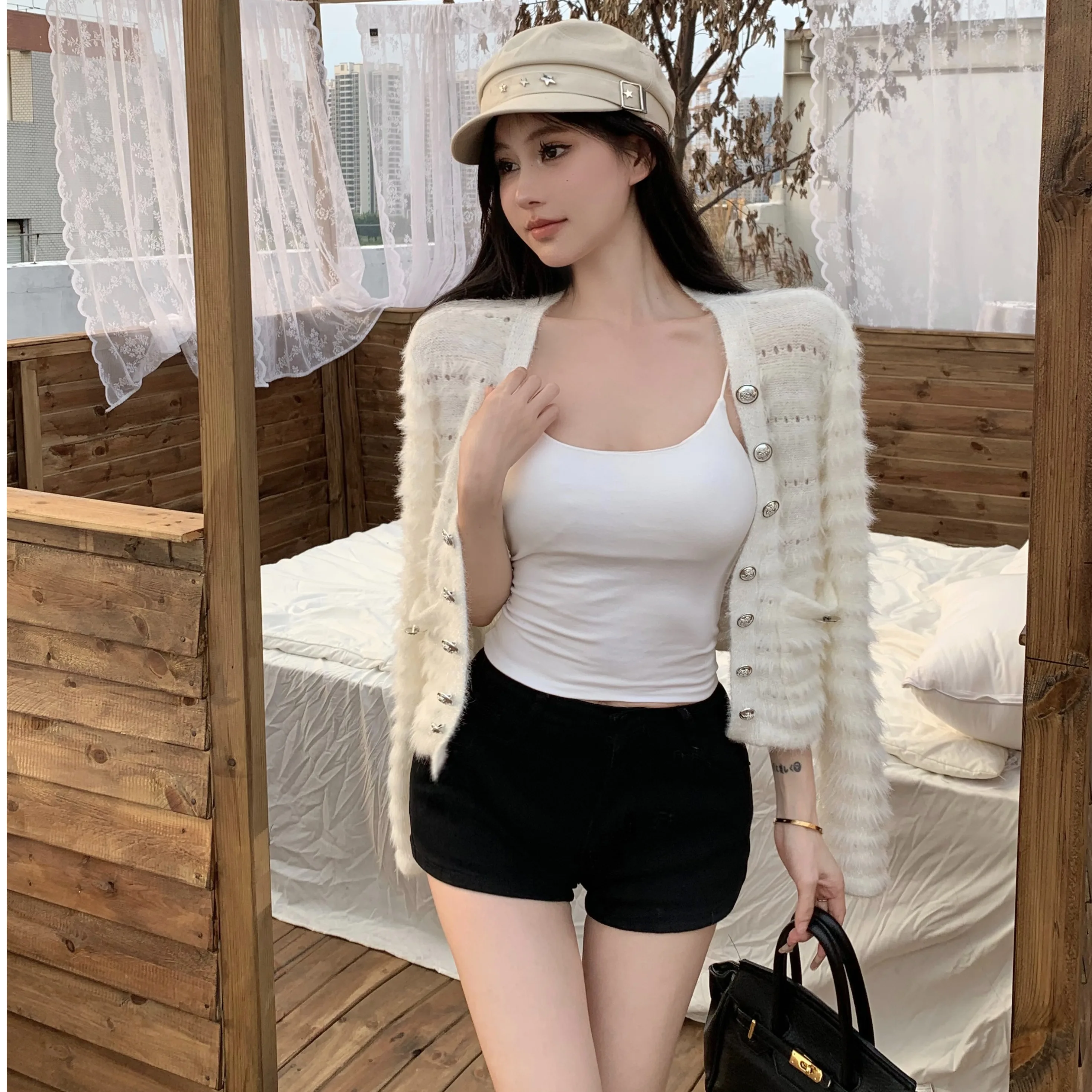 

Fashionable Short Knitted Cardigan Women's Outerwear Luxury Fur Tassel Versatile Style Korean European Style Small Fragrance ...
