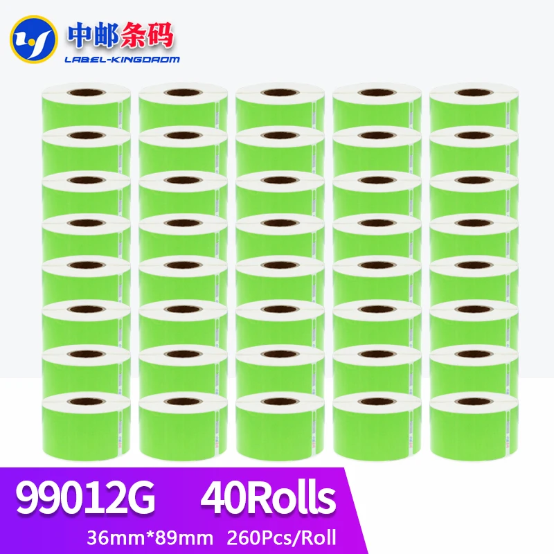 

40 Rolls Green Color Generic Dymo 99012 Label Sticker 36mm*89mm 260Pcs Compatible for LW400 LW450 Turbo 4XL Thermal Printer