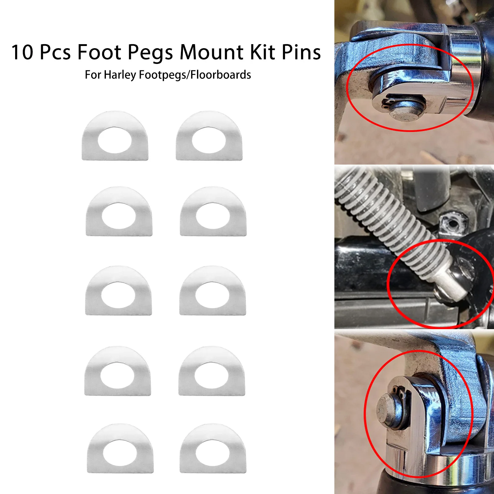 10PCS Motorcycle Floorboards Pad Foot Pegs Footrest Pedal Mount Kit Pins Pad For Harley Softail Dyna Sportster Touring Road King