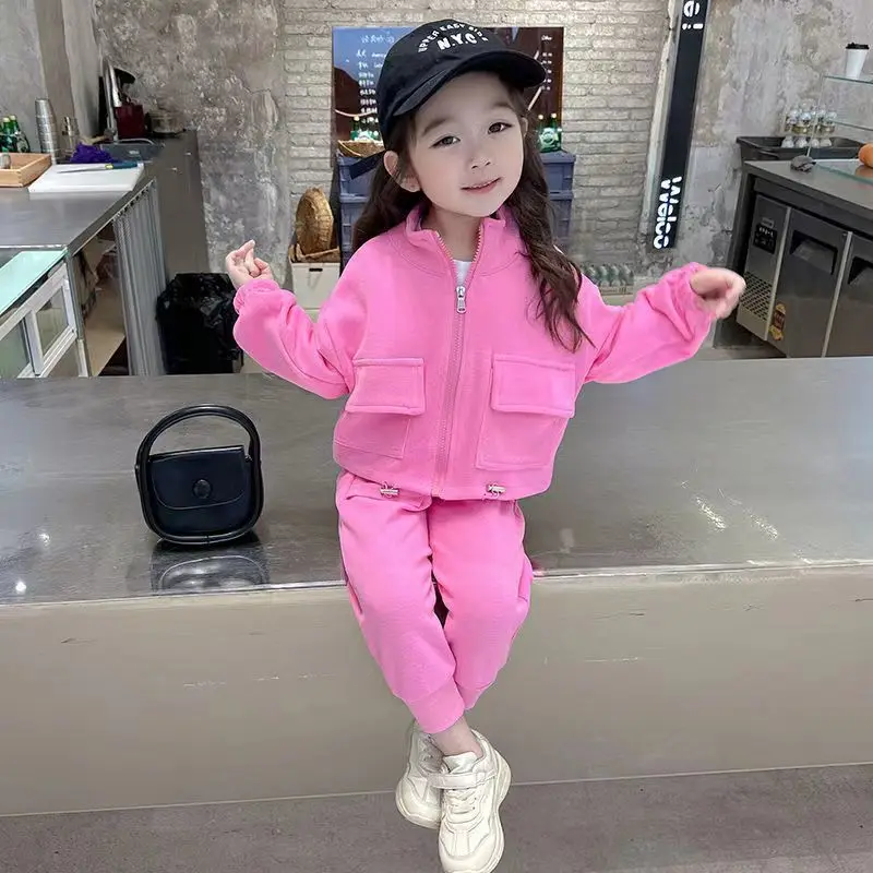 Spring and Autumn Kids Girls Clothing Set New Children's Leisure Sports Set Baby Girls' Coat Pants 2-piece Set