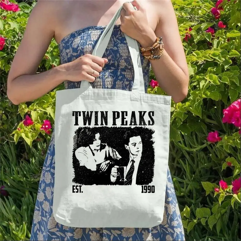 Twin Peaks Canvas Tote Bags Digital Print Custom Promotes Green Living Foldable Sustainable Fashionable Personalized Zero Waste