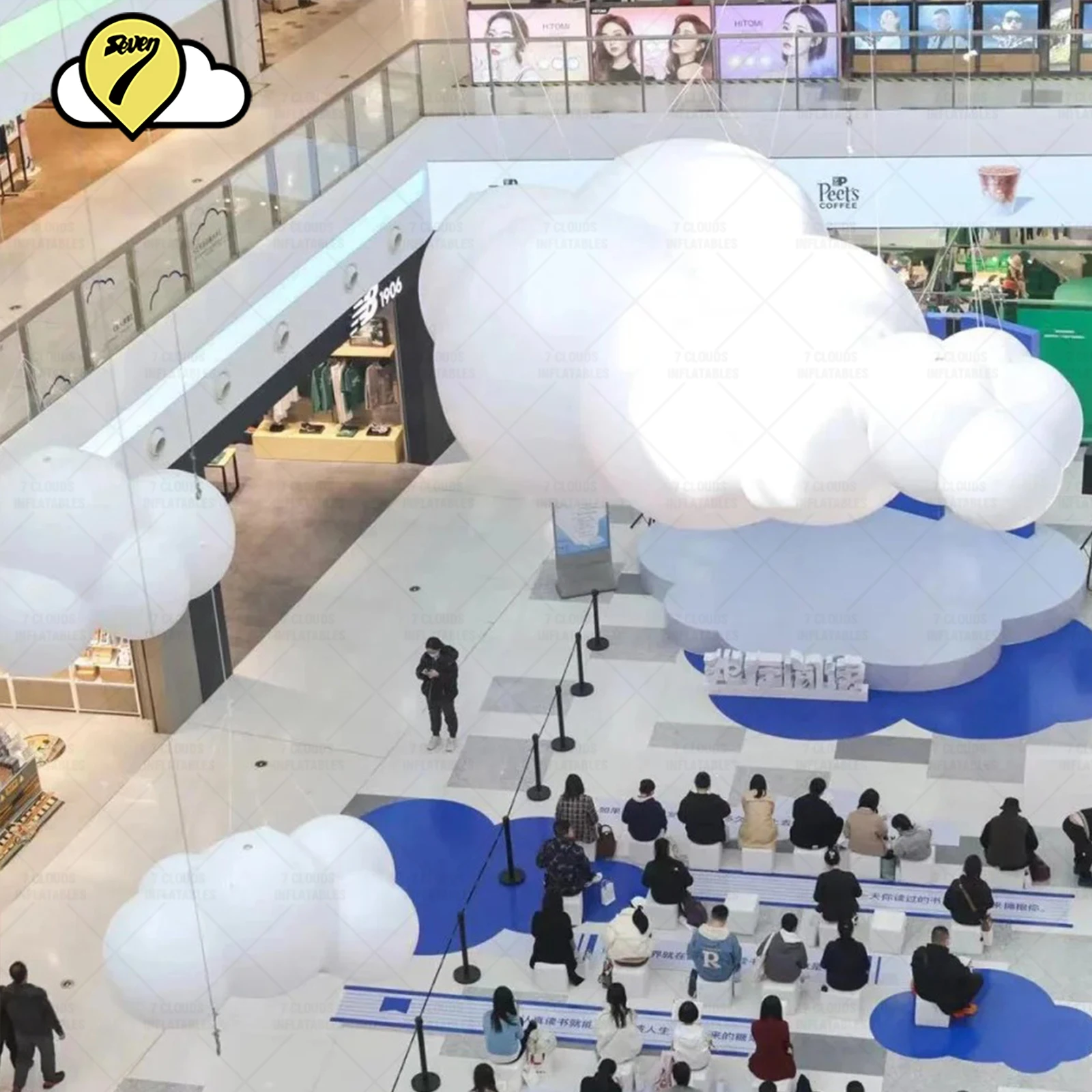 การ์ตูนยิ้ม Giant Inflatable ของเล่น Air Blow แขวนเมฆบอลลูนงานปาร์ตี้ Street โฆษณาตกแต่งด้วย Blower LED