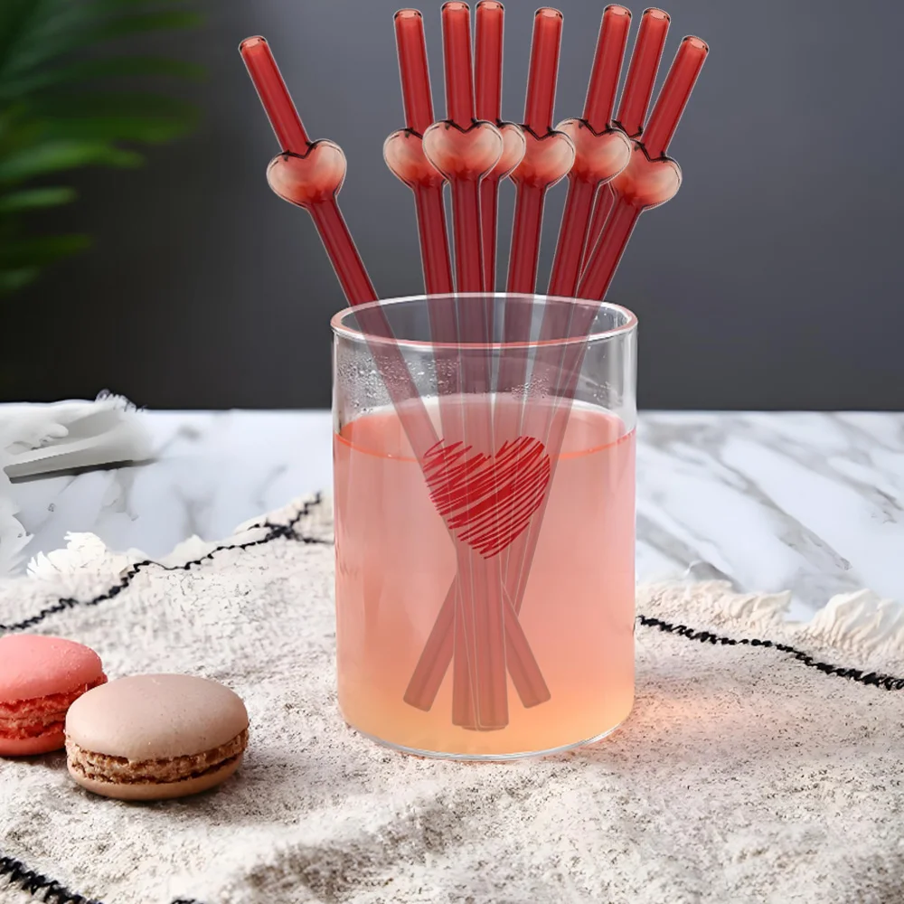 

Heart Shape Glass Straw Set for Smoothie Milkshakes Environmentally Friendly Drinkware Straw With Cleaning Brush Bar Accessories