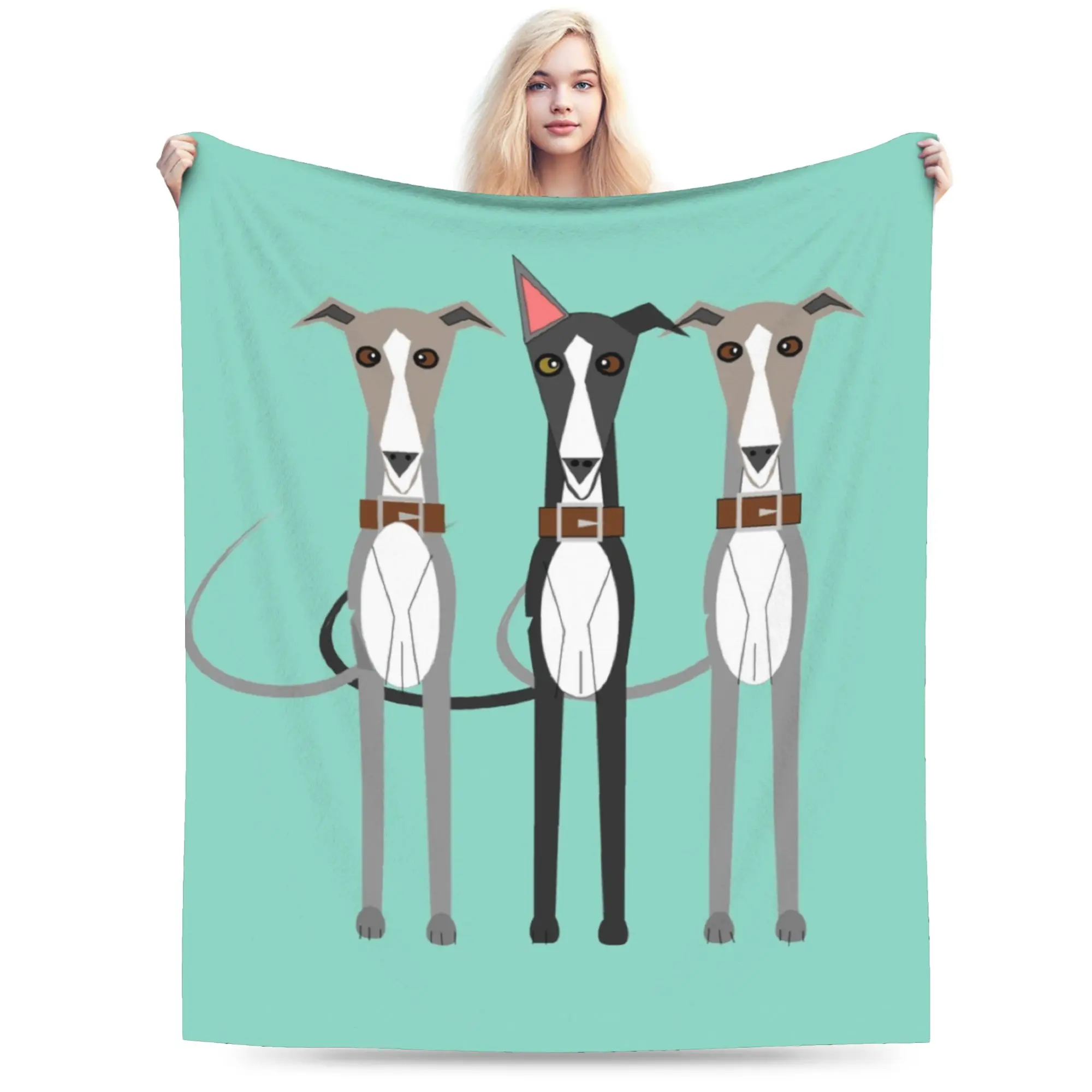 Custom Funny Cartoon Whippet Dog Blanket 3D Printed Flannel Fleece Warm Animal Pet Puppy for Office Bedding Couch Bedspreads