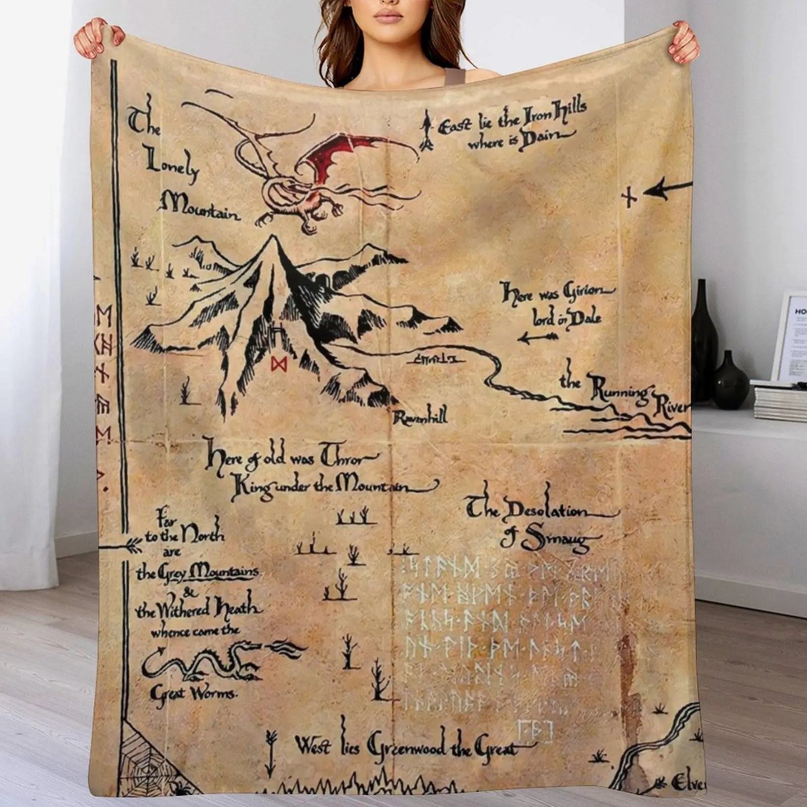 

map of the lonely mountain, Erebor Throw Blanket Warm Accent Blanket for Living Room Decoration