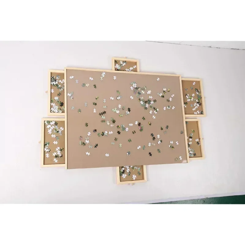 Wooden puzzle table Portable with drawer storage Rotatable sorting table