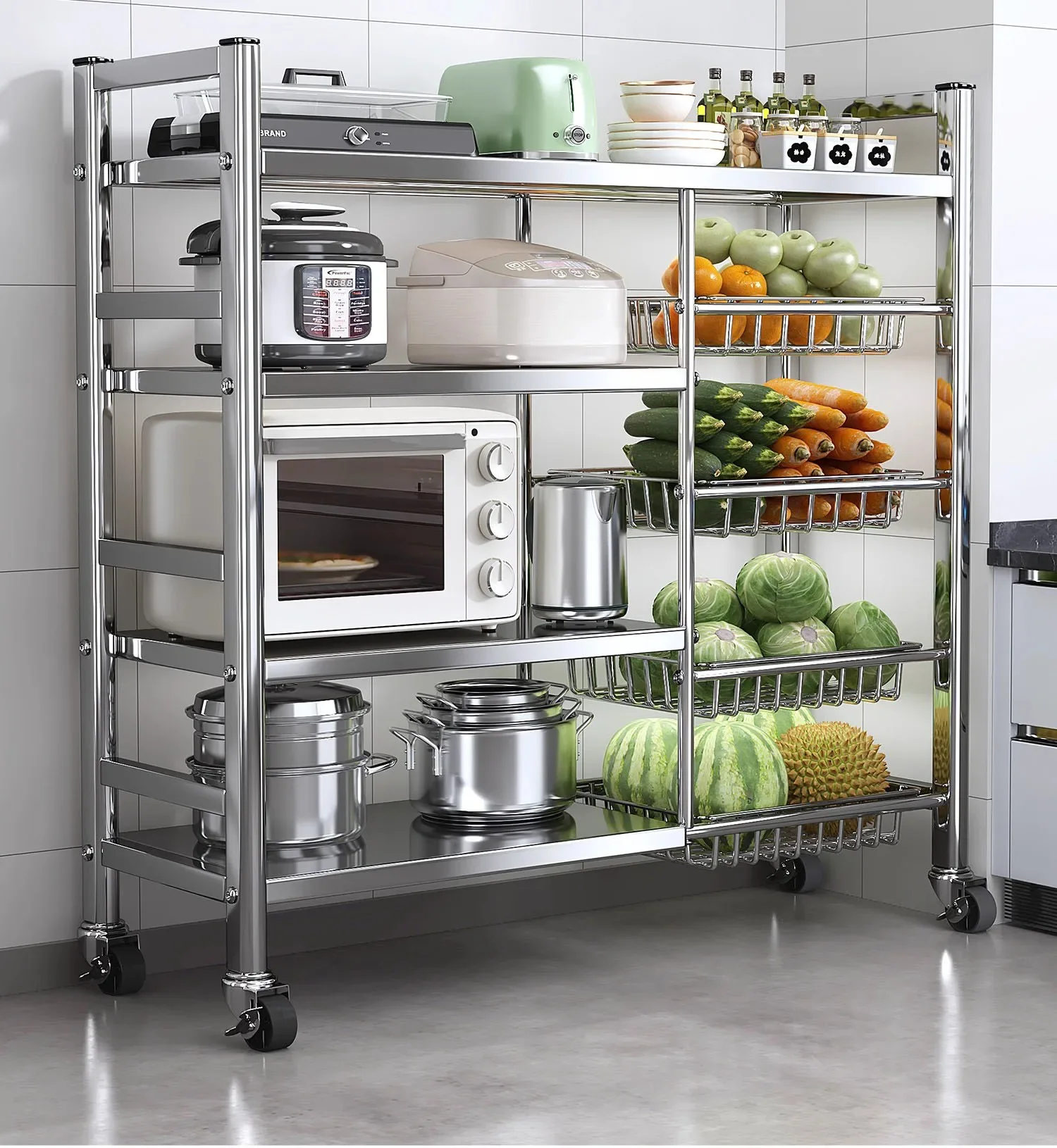 Edelstahl 304, Küchenregal, Bodenlagerregal