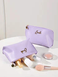 1PCS Purple PU leather with a Smile Metal logo cosmetic bag Makrup bag Travel makeup Bag makeup brush bag Makeup bag organizer B