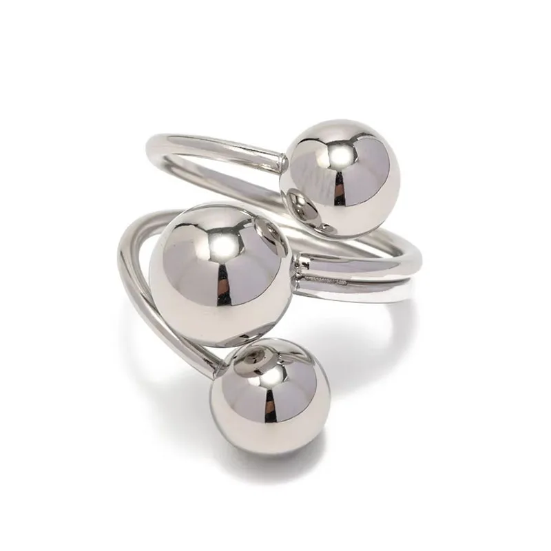 Mewanry 316L Stainless Steel Three Ball Open Ring For Women Fashion Irregular Creative Design Daily Wear Jewelry Кольцо