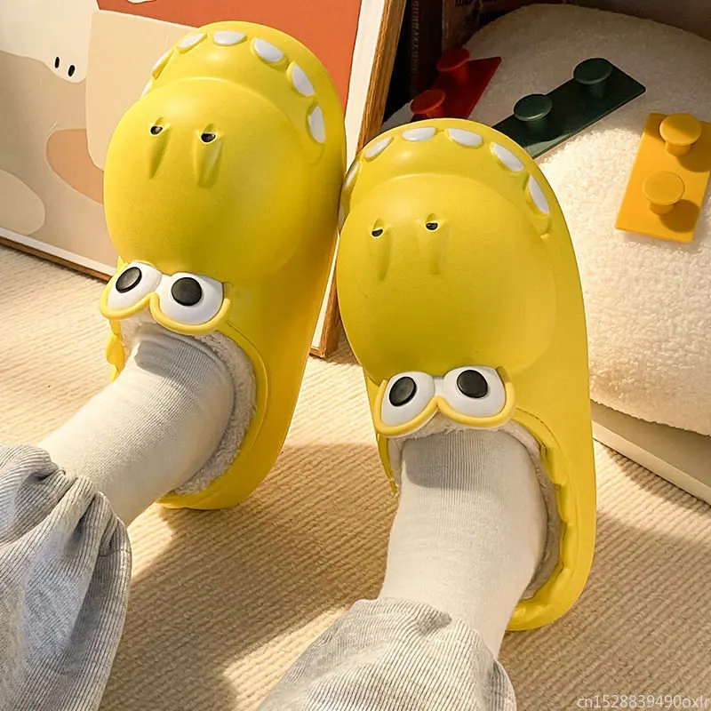 Youpin Winter Woman's Slippers Waterproof Thick Platform Non-Slip Comfortable Home Slippers Couple Cartoon Dinosaur Slipper Men