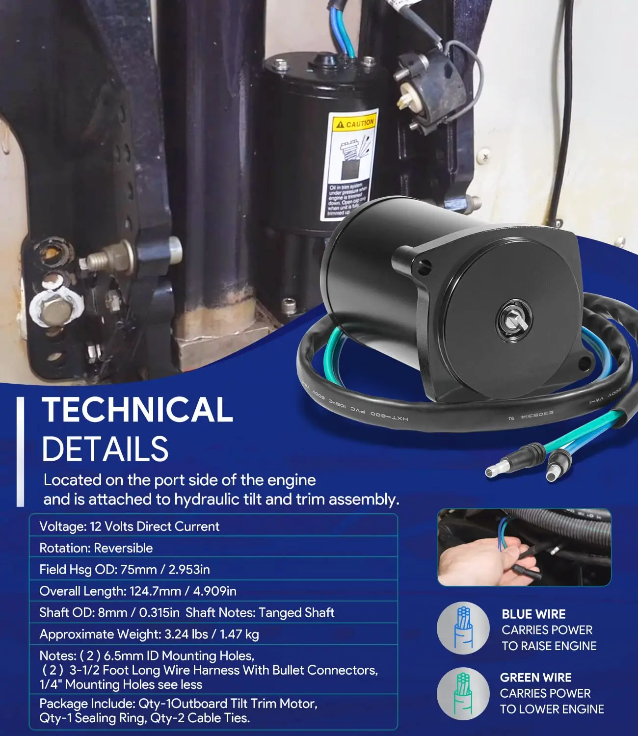 Substituição do motor de inclinação e guarnição para Mercury Marine, 135-225HP, todos os modelos, 828708, 828708T, 878265A1, 878265A4, 8M0031551,