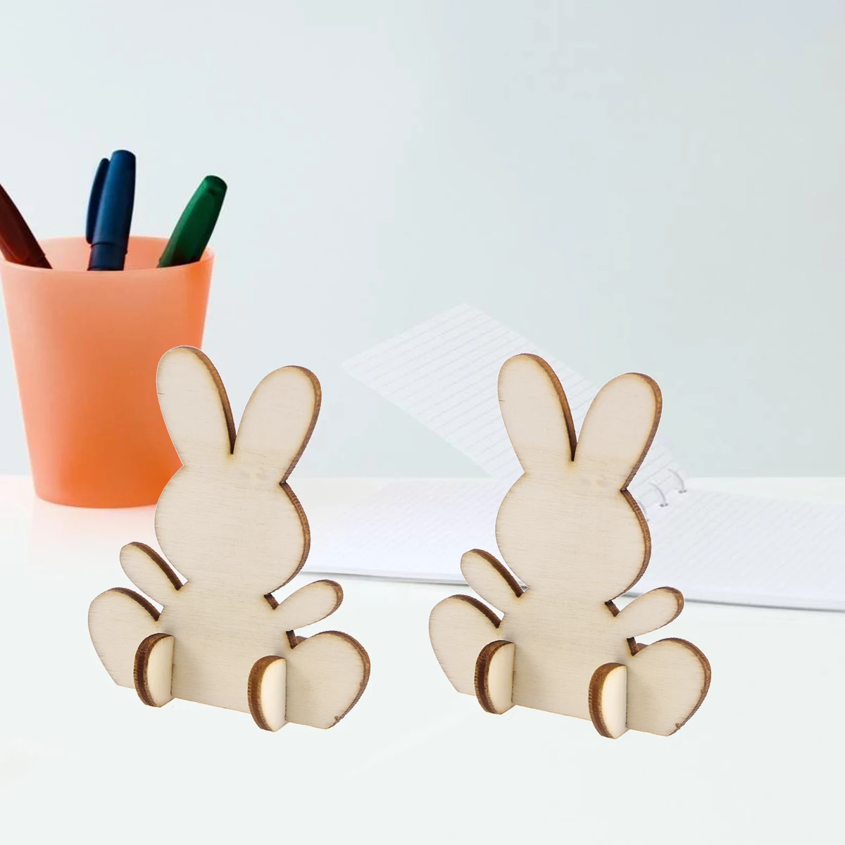 

10 Pcs Easter Bunny Ornaments Wooden Decorations Three-dimensional Craft Bamboo Rabbit