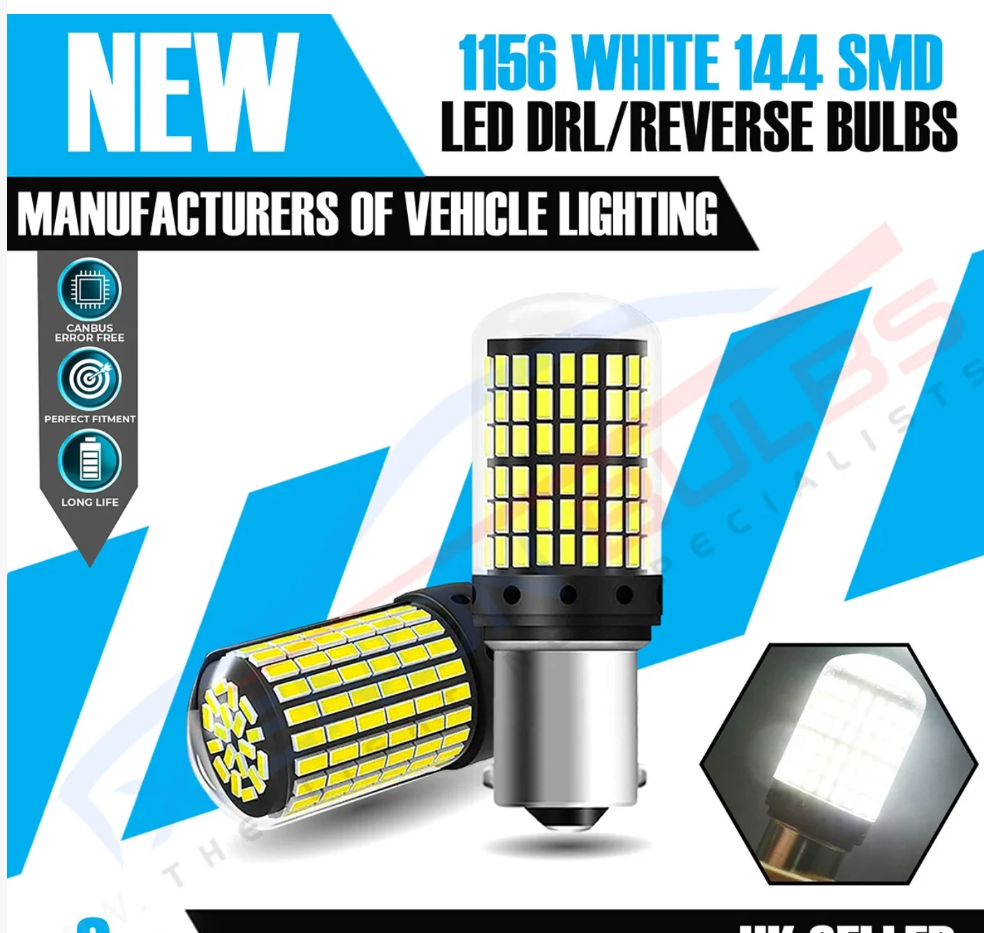 

2025 update 1156 BA15S LED 144SMD Canbus White 20W Car Brake Reverse Lamp Tail Light Bulb
