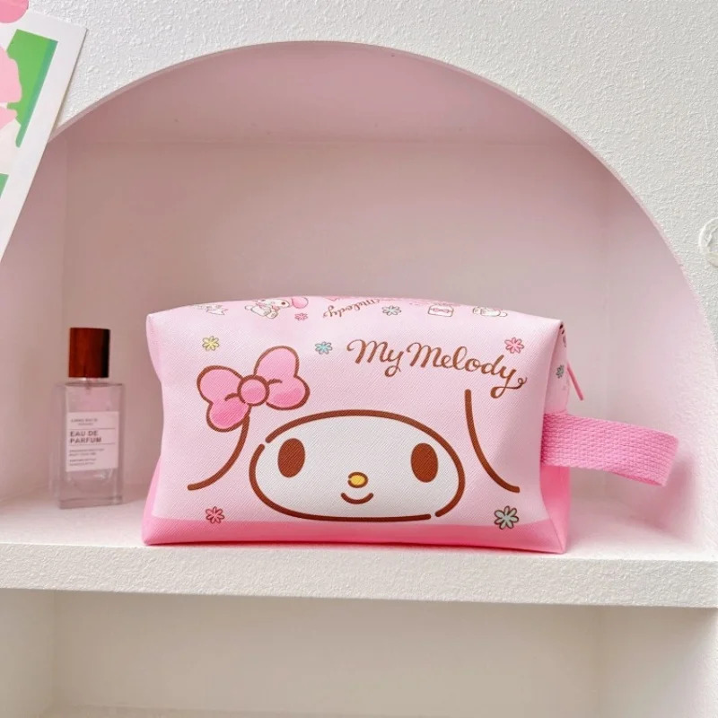 Sanrio Hello Kitty borsa cosmetica portatile da donna Cartoon Cute Girl Heart Melody Kuromi borsa da viaggio di grande capacità