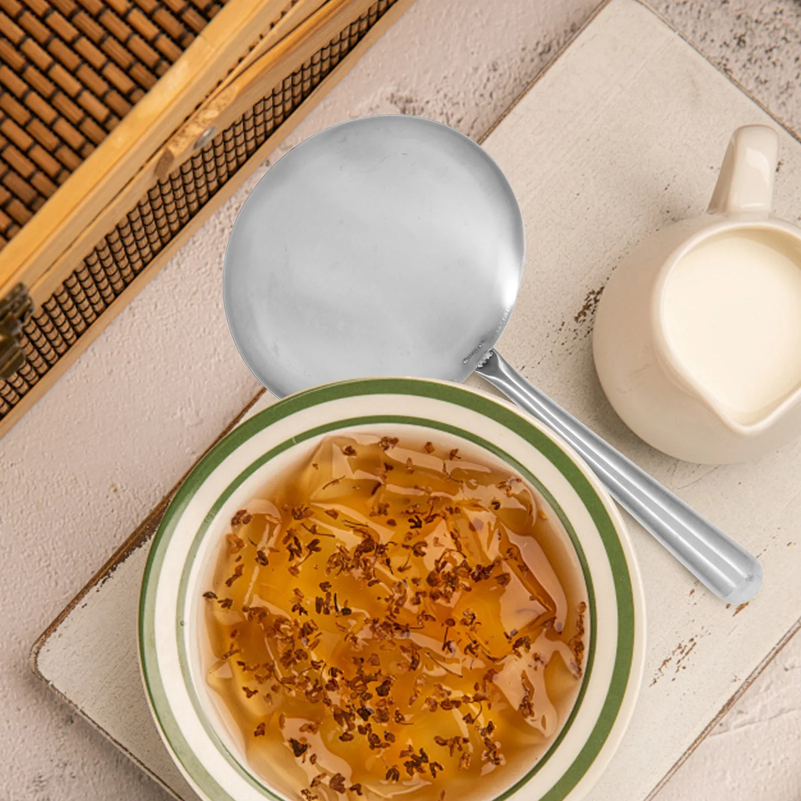 Cuchara de acero inoxidable para tofu, espátula ergonómica para arroz, cuchara de cocina de fondo plano, cucharón para sopa y aceite, utensilio de cocina para restaurante