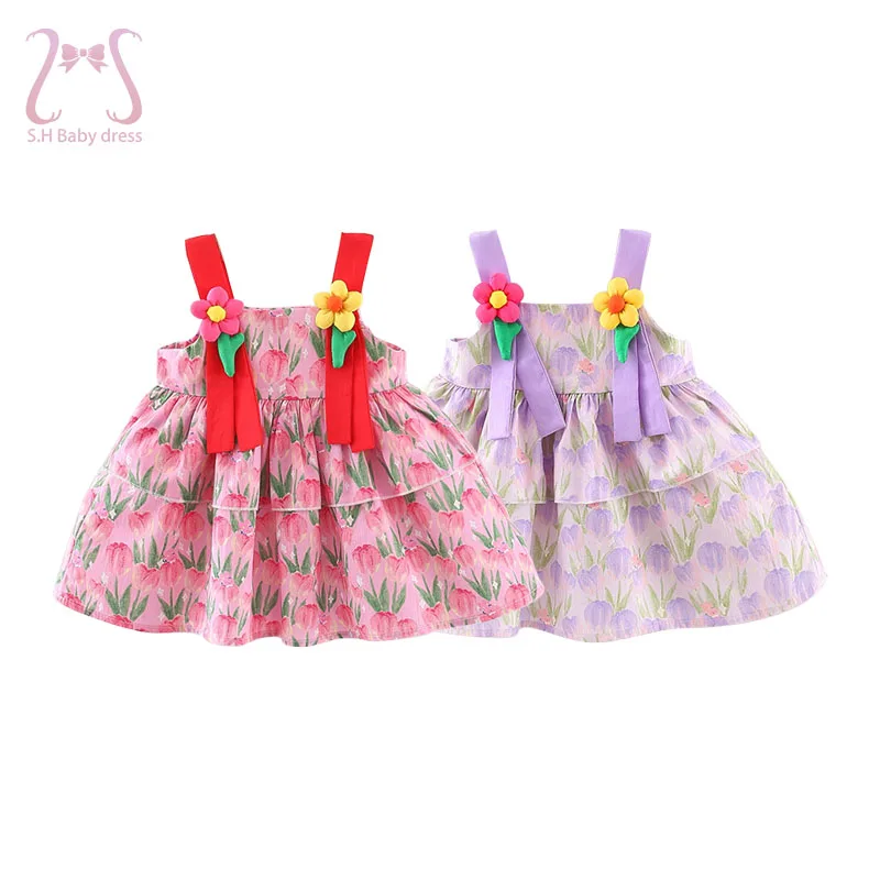 

Summer New Children's Clothing Sweet Flower Baby Girl Sling Dresses Cotton Thin Toddler Costume For 0 To 3 Years Old Infant