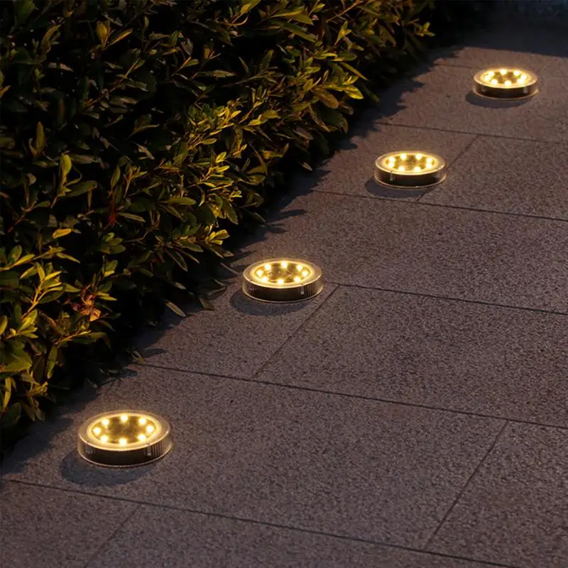 أضواء الأرض الشمسية 4X أضواء الشمسية المسطحة في الهواء الطلق مقاوم للماء مشرق LED Pathlight حصة فانوس للمناظر الطبيعية الحديقة ساحة سطح السفينة #4