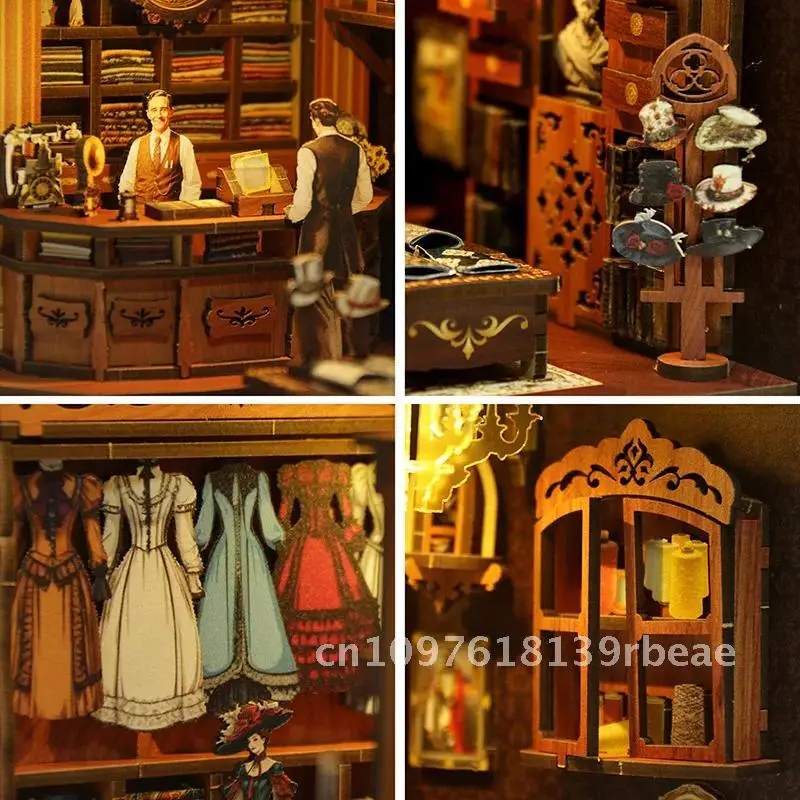 Kit de estante de rincón de libros en miniatura, modelo de madera de vapor real con sujetalibros ligero hecho a mano para decoración del hogar, regalos ideales para amigos