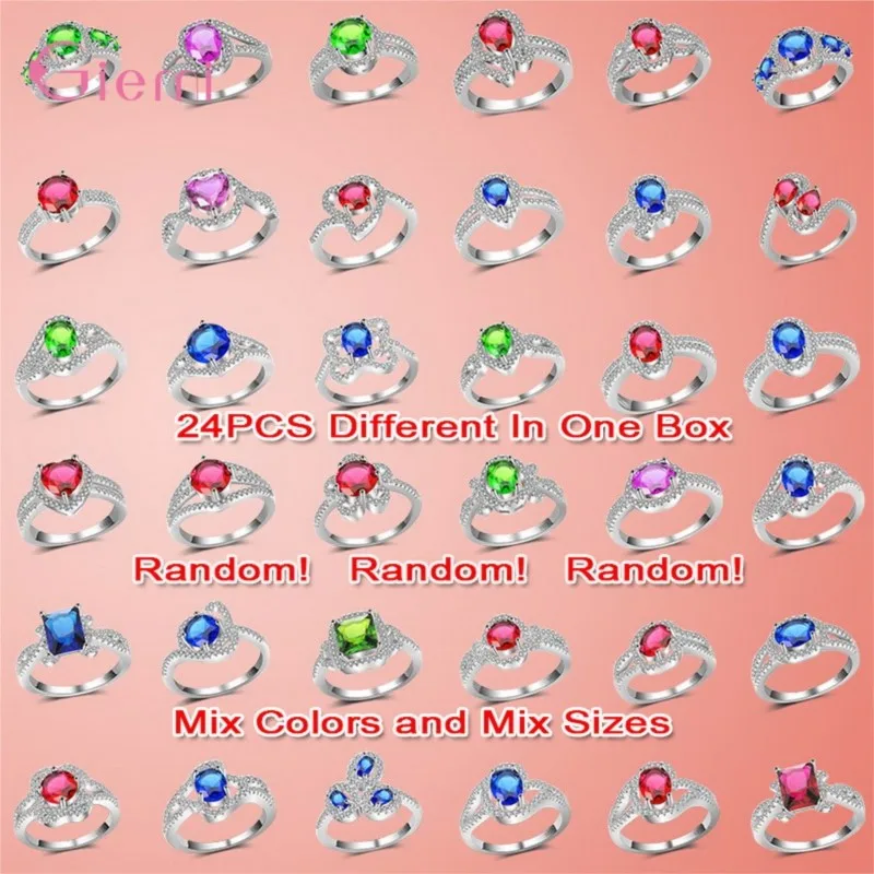 

Gorgeous Genuine 925 Silver Rings For Women Girls Wedding 24 Pcs In One Parcel Random Style Random Color Random Size
