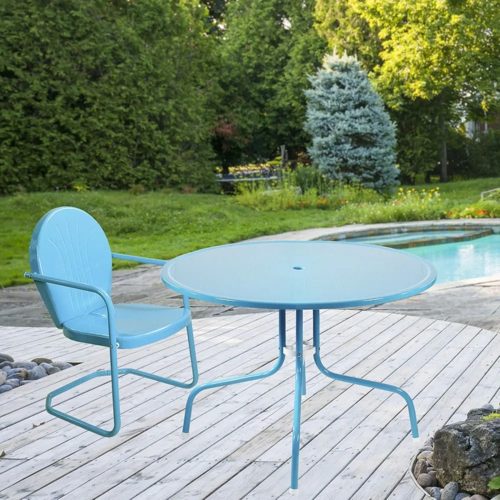 Mesa de jantar de tulipa de metal retrô externa de 39,25 polegadas, azul celeste