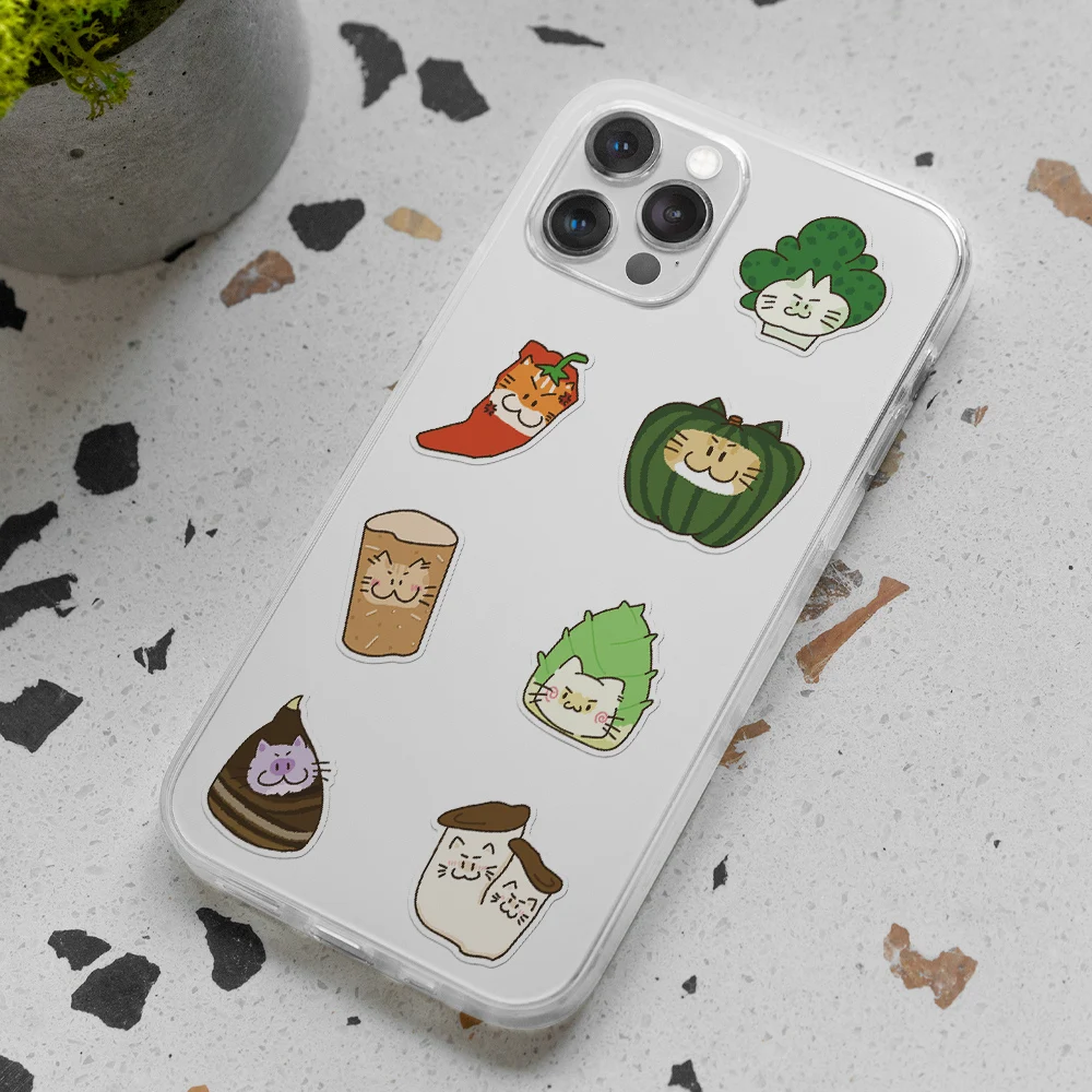 Adesivos decorativos de gato vestido vegetal, 50 peças para presente de ano novo decalques de festa de volta às aulas laptop capa de celular skate