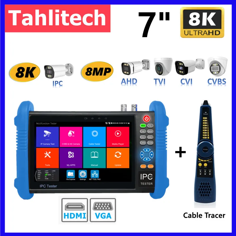 CCTV Tester for Hikvision Dahua Camera Test 8K CCTV Monitor AHD TVI CVI 8K IP Camera Tester Kit CCTV Installation Test