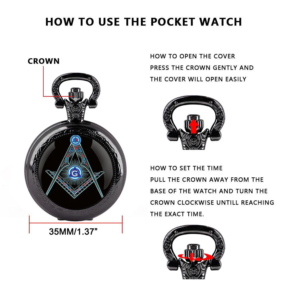 Hidden Meanings of Freemason Symbols G Quartz Pocket Watch Fashion Necklace Pendant Chain Jewelry Gift Clock for Men Women Gifts