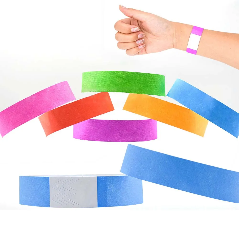 1000Pcs Solid Color Disposable Paper Wristbands Bracelet Waterproof Count Identification Mark Tamper-Proof for Events Parties