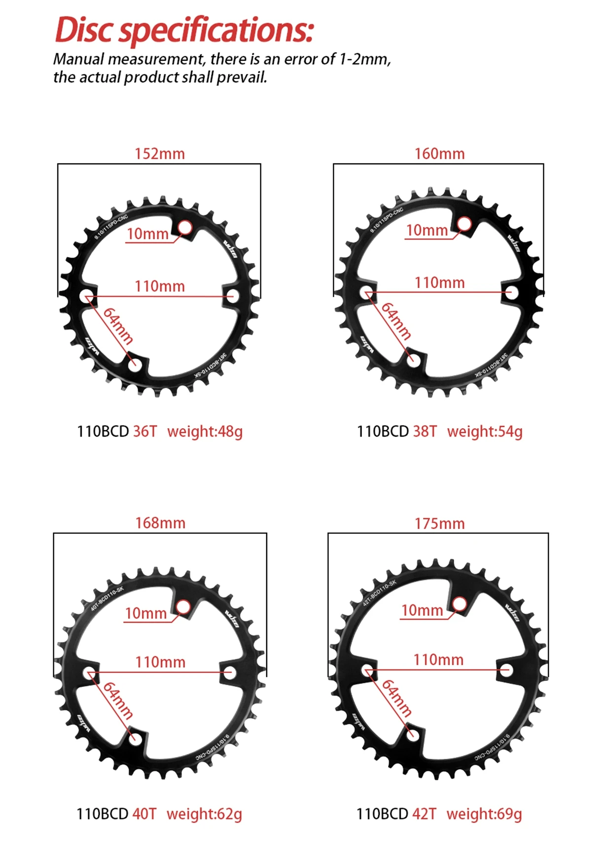 WUZEI Rennrad-Kettenblatt, 4 Schrauben, Kettenblatt, 110 BCD, Kettenrad, schmale breite Sterne, 110 BCD, Fahrradkrone für Shimano 105 R7000 R8000 – Detail 6