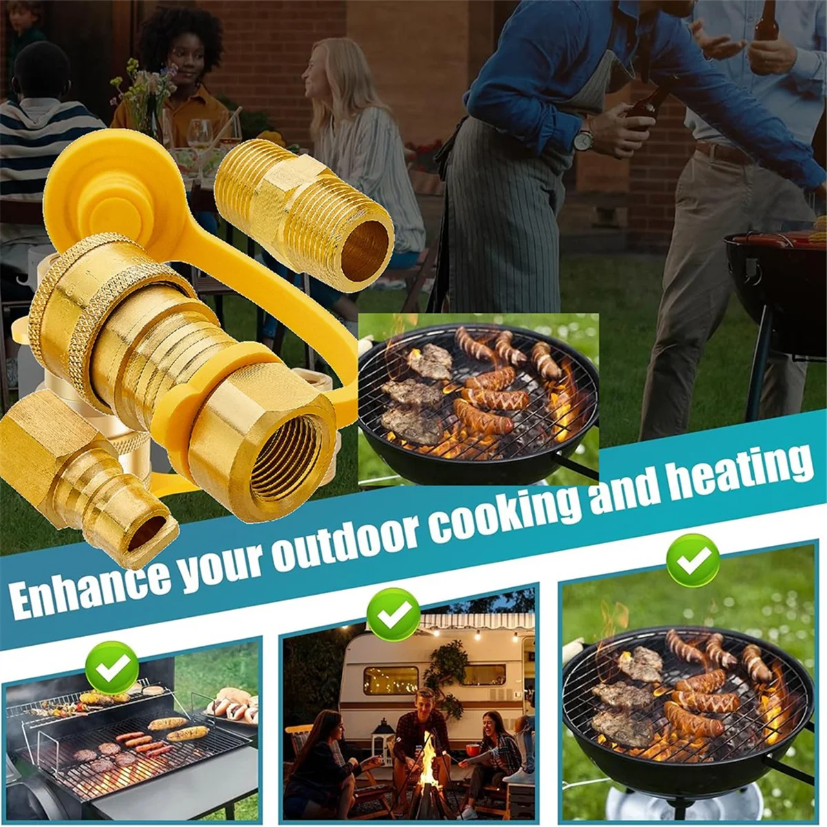 

New 3/8 Inch Natural Gas Quick Connect Fittings, 100% Solid Brass LP Gas Propane Hose Quick Disconnect Kit