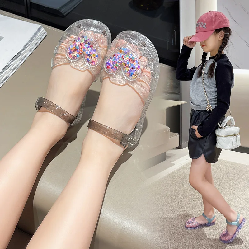 

Girls' Sandals, Summer Princess Jelly Shoes, Headband Velcro Beach Shoes, Love Baby Soft Bottom Crystal Shoes, New Style