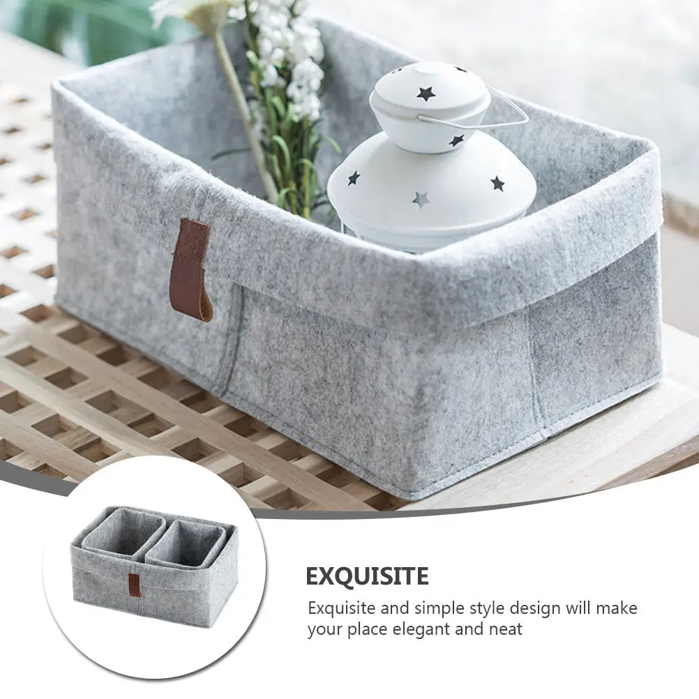 3Pcs Storage Organizer Felt Desktop Basket Space Saving Compact Design Home Office Living Room Bedroom Small Storage Bins