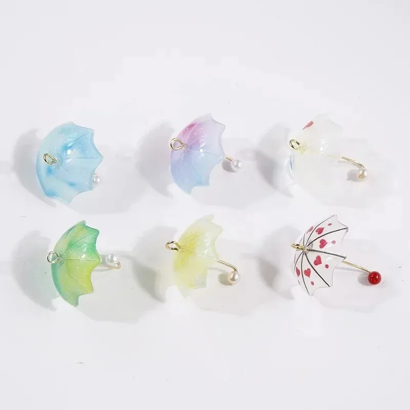 6Pcs 3D Cute Beach Umbrella Acrylic Charms Mini Parasol Pendants For DIY Earrings Keychains Korean Sweet Jewelry Making Supplies - view 4