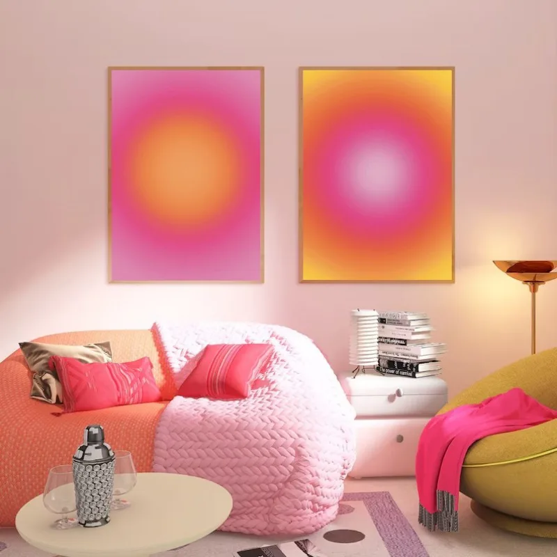 Retro Abstract Positive Spiritual No.18 Pink Aura Aesthetic Poster Canvas Painting Wall Art Pictures Home Bedroom Decor Gift