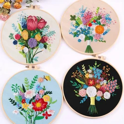 フラワーブーケ刺embroideryスターターキット,クロスステッチセット,初心者,植物,裁縫,工芸品,絵画,DIY,家の装飾