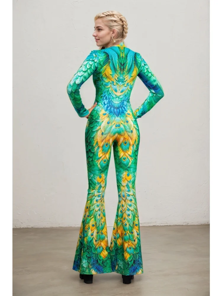 Mehrfarbiger Schlaghosen-Body mit Regenbogen-Effekt, ausgestellter Catsuit für Rave-Partys, Halloween, Schmetterlings-Skelett-Jumpsuit-Outfit 2026 – Detail 24