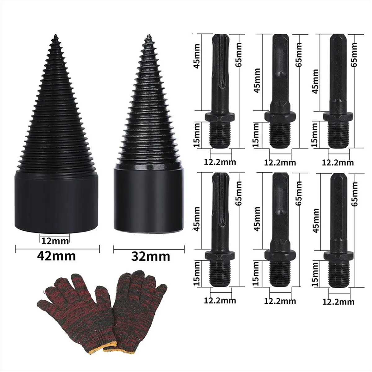 

[AA49] Firewood Log Splitter Drill Bit Removable Wood Splitting Drill Bit,32MM+42MM Heavy Duty Screw Cone Driver Wood Splitter